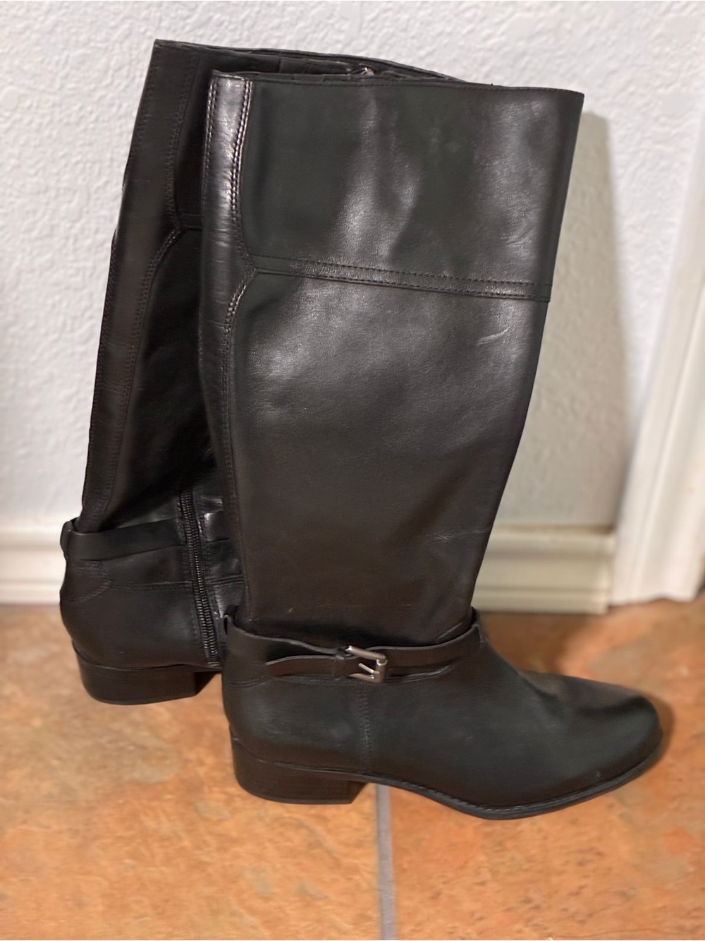 Franco Sarto Corona Black Leather Riding Boots Women’s 8M Calf Knee High